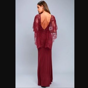 Lulus Amelie Burgundy Lace Gown